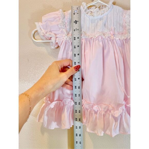 Vintage Yellow Bird 80's Pastel Pink & White Lace Collar Trim Dress 24 Months - Picture 6 of 9